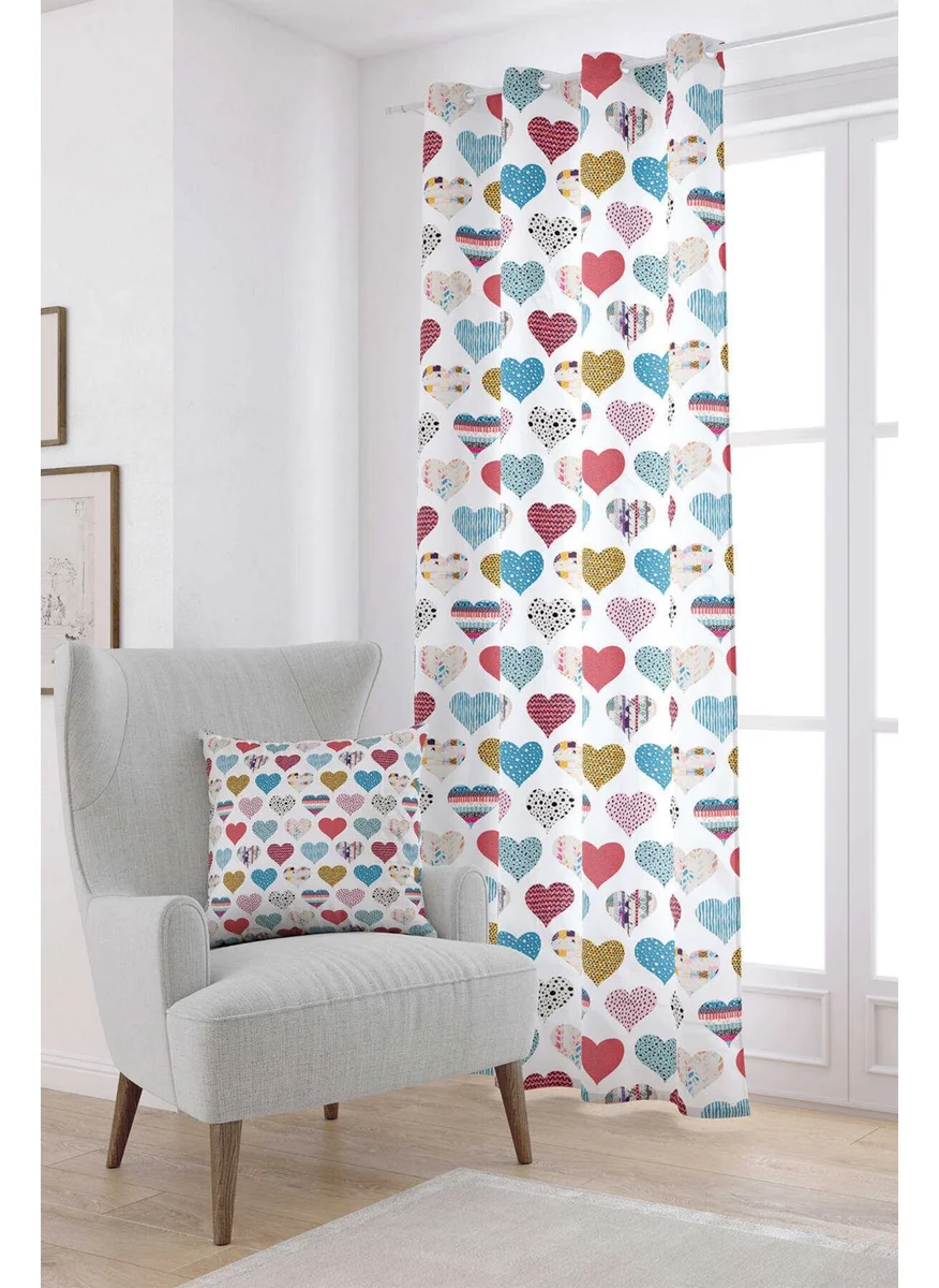 Cango Home White Multicolor Heart Patterned Digital Printed Curtain CGH1002-PR