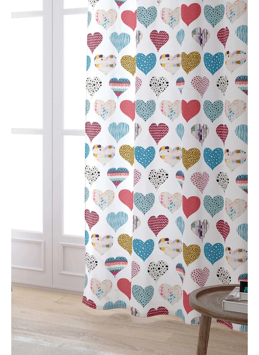 Cango Home White Multicolor Heart Patterned Digital Printed Curtain CGH1002-PR