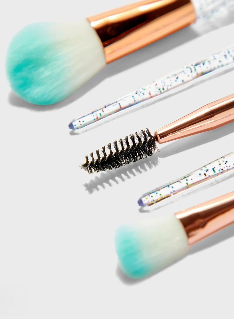 Pink Cactus 5 Pack Cosmetic  Brush With Holographic Bag