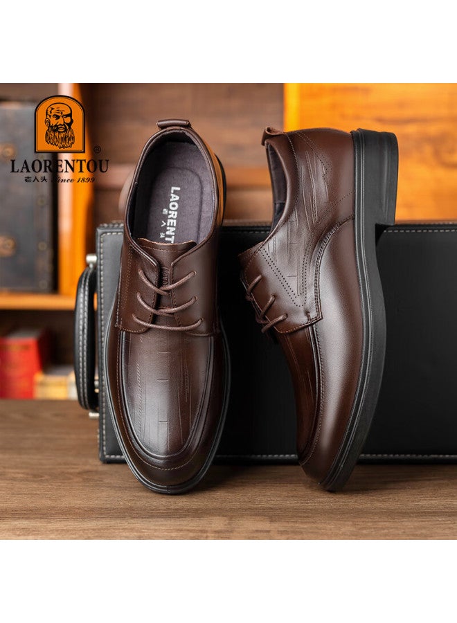 Laorentou Business Casual Leather Shoes For Men, Spring And Autumn Breathable Soft Sole Cowhide Formal Wedding Dad Shoes, La100 Brown 40