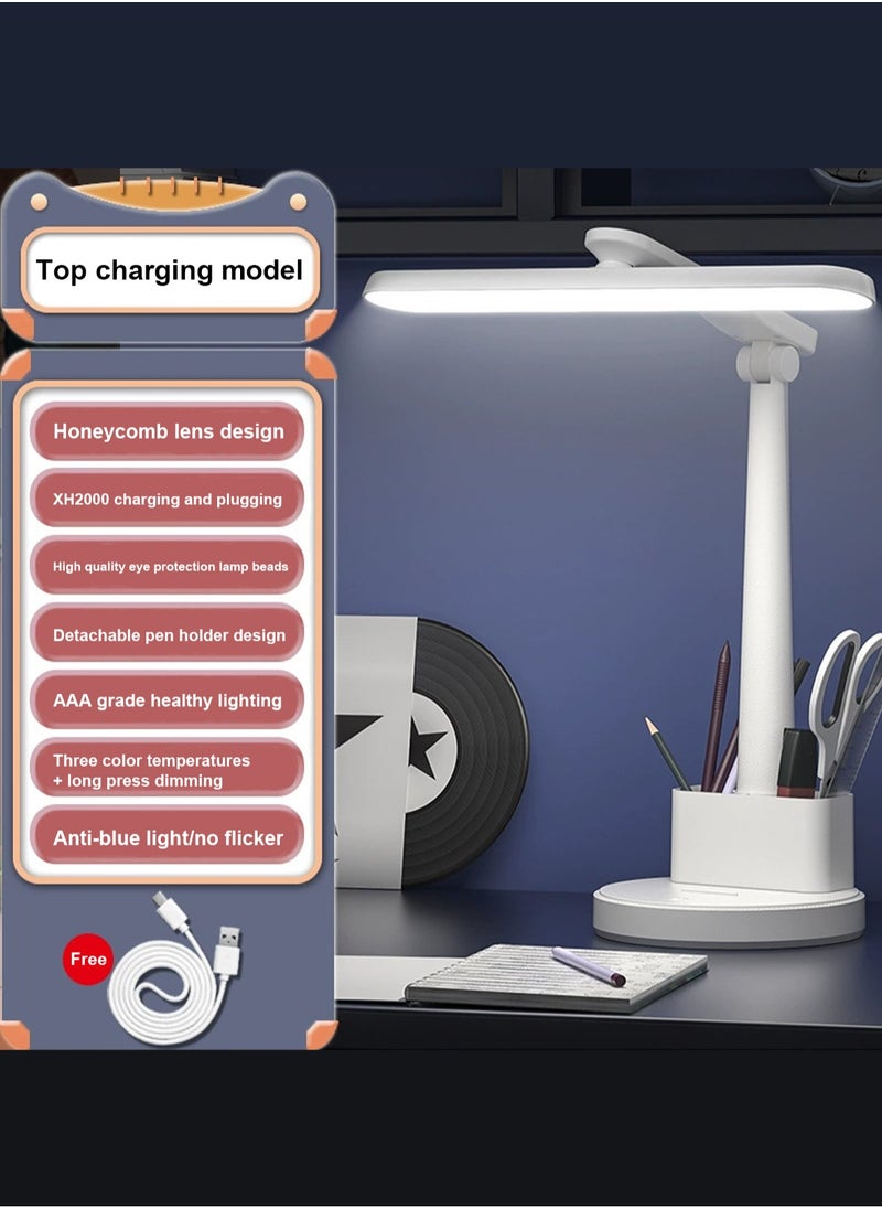 LOOPITYS - Learning lamp, home LED lamp, touch desk lamp with 3 color modes and stepless dimming, dimmable desk lamp with pen style phone holder (battery capacity: 2000mAh, with charging cable) - Image 1