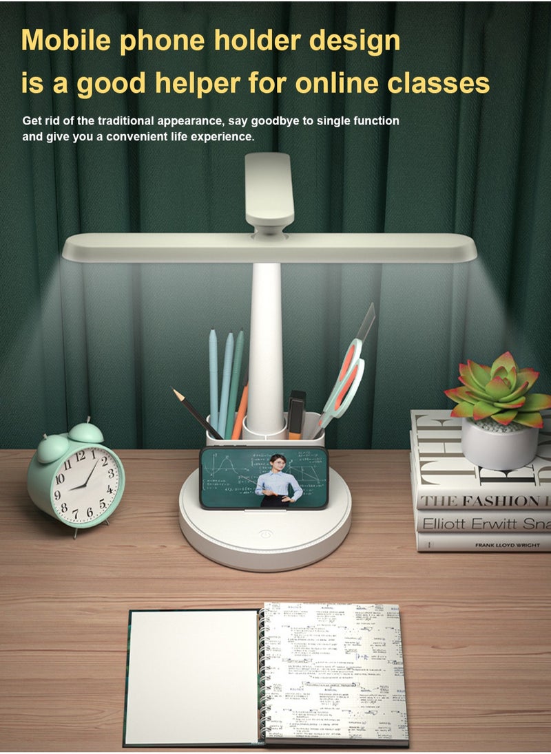 LOOPITYS - Learning lamp, home LED lamp, touch desk lamp with 3 color modes and stepless dimming, dimmable desk lamp with pen style phone holder (battery capacity: 2000mAh, with charging cable) - Image 1