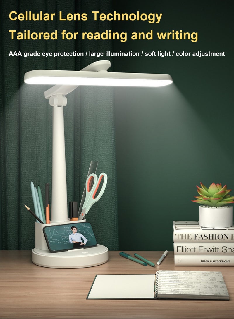 لوبيتيز دراسة الجدول مصباح ، مصباح طاولة LED المنزلية ، 3 أنواع من اللون وطريقة التحكم باللمس مصباح طاولة مع ستبليس يعتم ، قابل للتعديل مصباح طاولة مع حامل القلم نوع الهاتف المحمول ( قدرة البطارية : 2000mAh ، خط شحن ) - Image 1