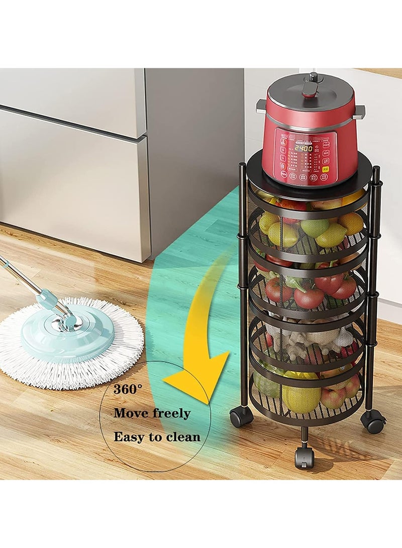 Multilayer rotating kitchen shelf rack, storage baskets for fruit snack and vegetable, metal cart shelves with wheels, round kitchenettes storage bins, tall and wide organization,3 tier - Image 5