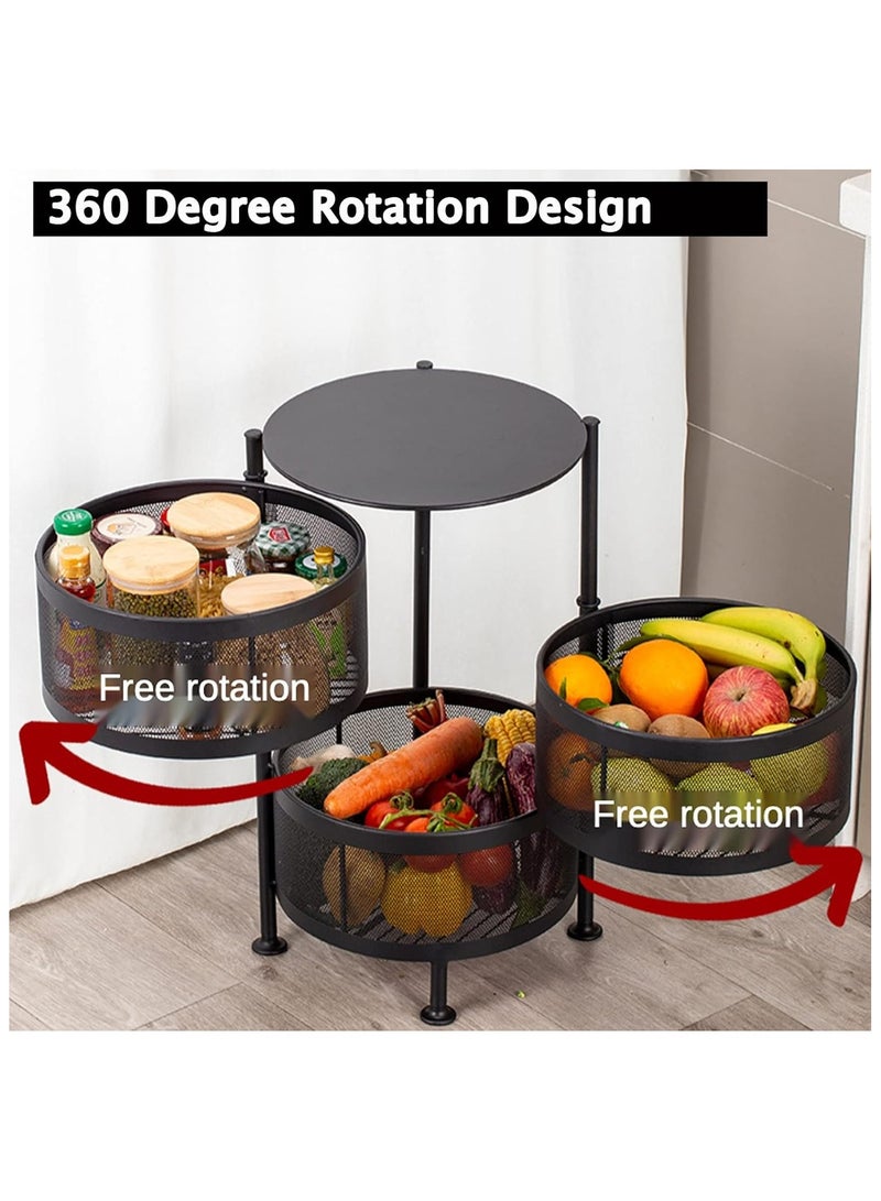 Multilayer rotating kitchen shelf rack, storage baskets for fruit snack and vegetable, metal cart shelves with wheels, round kitchenettes storage bins, tall and wide organization,3 tier - Image 3