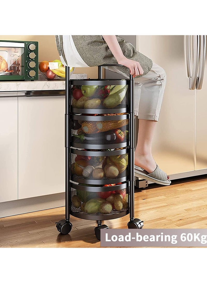 Multilayer rotating kitchen shelf rack, storage baskets for fruit snack and vegetable, metal cart shelves with wheels, round kitchenettes storage bins, tall and wide organization,3 tier - Image 4