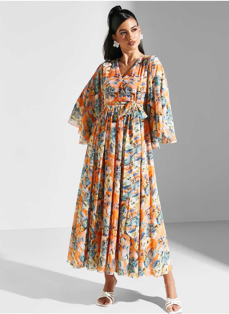 Golden Apple - V Neck  Floral Printed Dress - Image 1