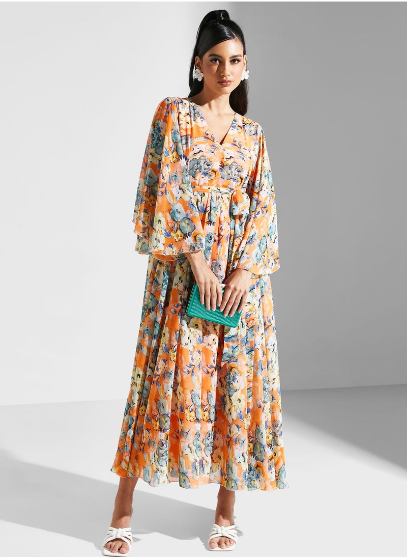 Golden Apple - V Neck  Floral Printed Dress - Image 1