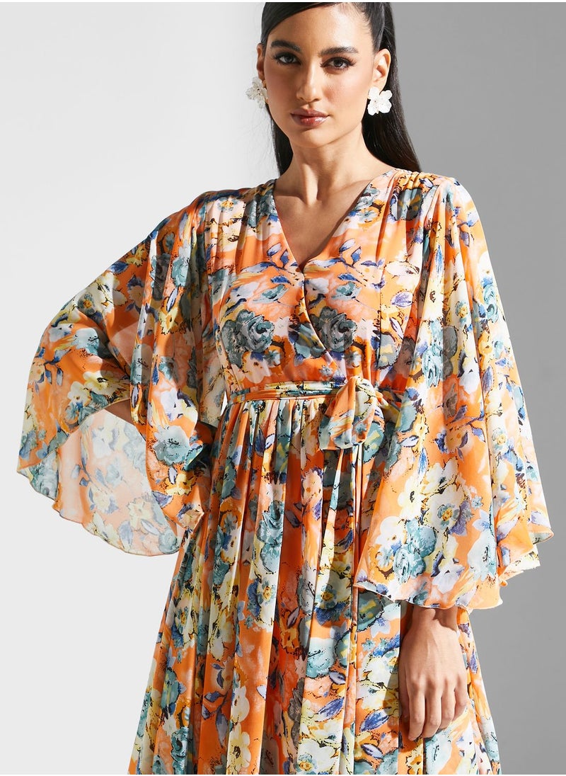 Golden Apple - V Neck  Floral Printed Dress - Image 1