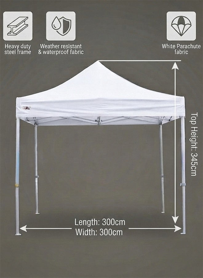 Heavy-Duty Pop-Up Canopy Tent - 3x3m Outdoor Gazebo with Waterproof Parachute Fabric, Steel Frame, White - Image 1