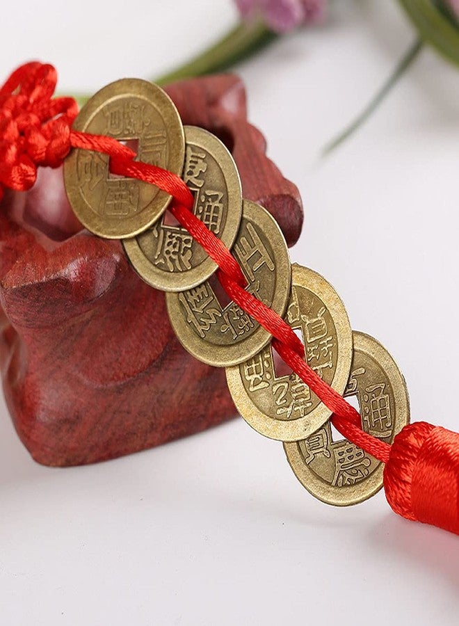 Luzen 6 Strings Vintage Chinese Feng Shui Coin Lucky Coin Fortune Coin Chinese Knot Pendant for Lucky Wealth Charm Home Car Decoration Accessories (5 Coin, Red) - Image 3