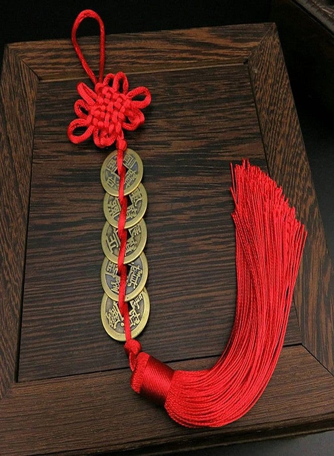 Luzen 6 Strings Vintage Chinese Feng Shui Coin Lucky Coin Fortune Coin Chinese Knot Pendant for Lucky Wealth Charm Home Car Decoration Accessories (5 Coin, Red) - Image 5
