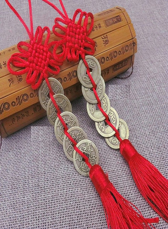Luzen 6 Strings Vintage Chinese Feng Shui Coin Lucky Coin Fortune Coin Chinese Knot Pendant for Lucky Wealth Charm Home Car Decoration Accessories (5 Coin, Red) - Image 4
