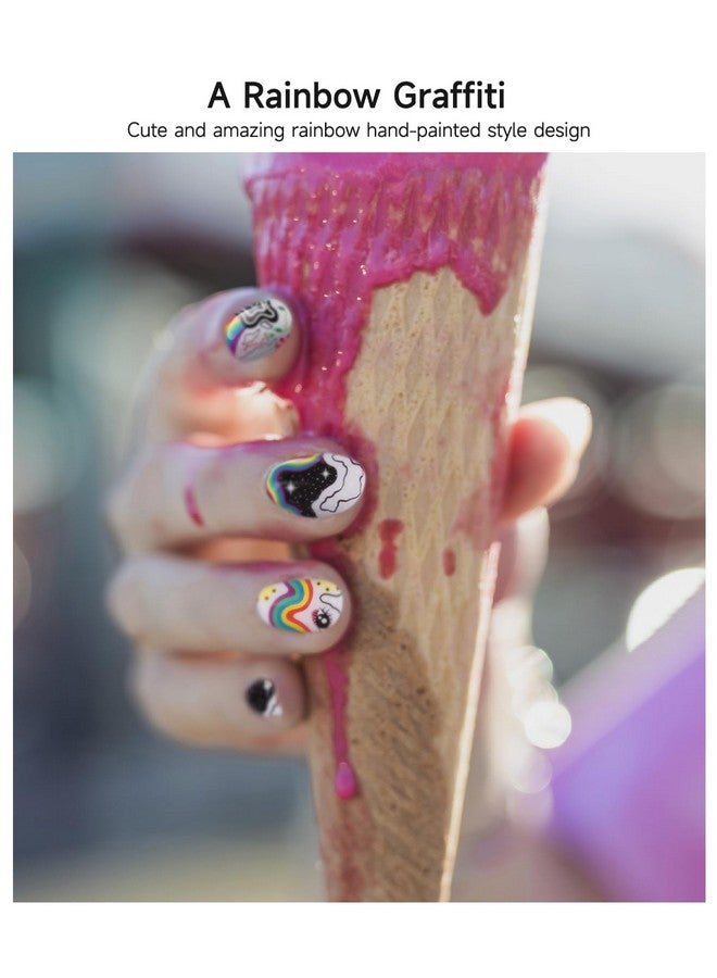 دوكاسو شرائط أظافر جل شبه معالجة، 28 قطعة من ملصقات أظافر جل الأشعة فوق البنفسجية، شرائط أظافر جل طويلة الأمد، أغطية أظافر جل عالية الجودة للمنزل، تتضمن وسادات تحضير ومبرد أظافر وعصا خشبية (جرافيتي قوس قزح) - Image 2