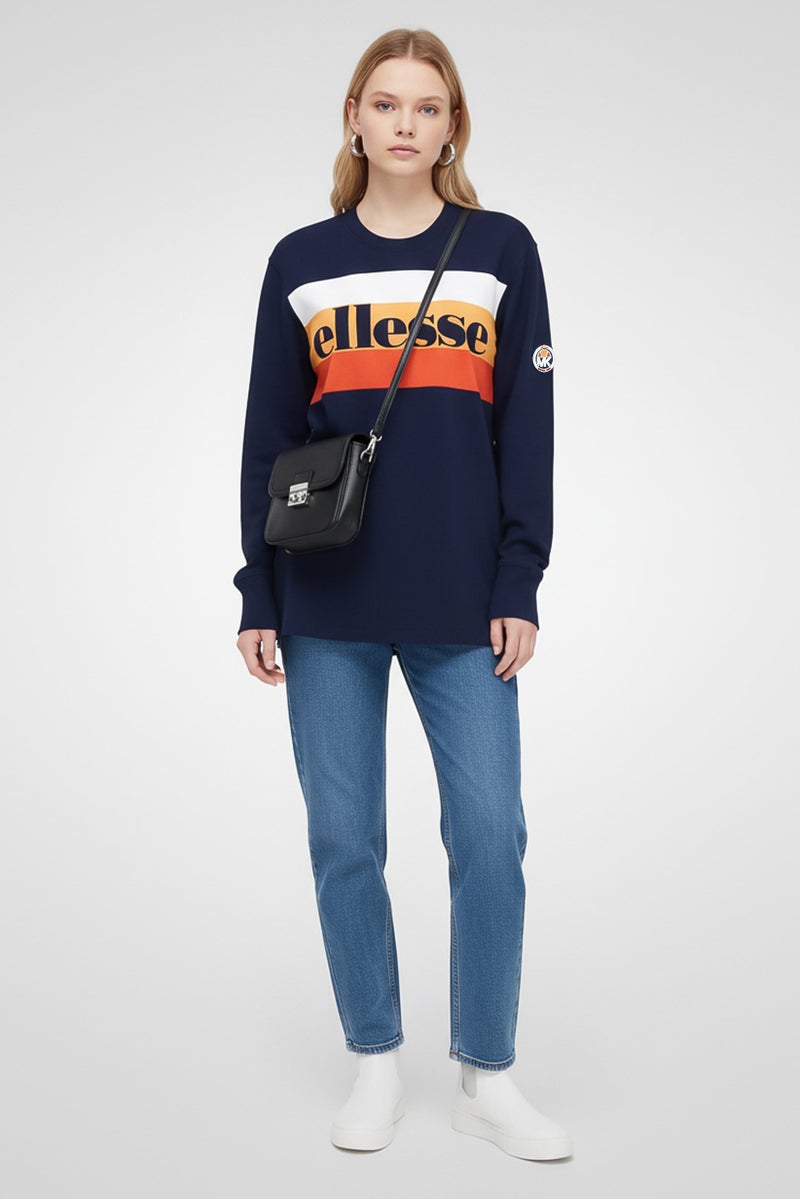 Michael Kors سويت شيرت نسائي بأكمام طويلة من إلسي x مايكل كورس، بياقة دائرية، بشعار العلامة التجارية، لون كحلي - Image 1