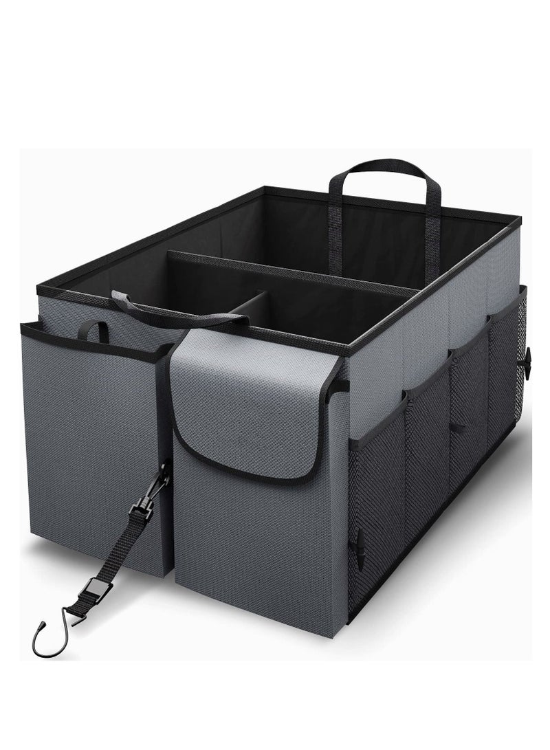 Y&D Drive Auto Car Trunk Organizer Collapsible Multi Compartment Automotive SUV for Storage w Adjustable Straps Truck Accessories Women and Men Grey - Image 1