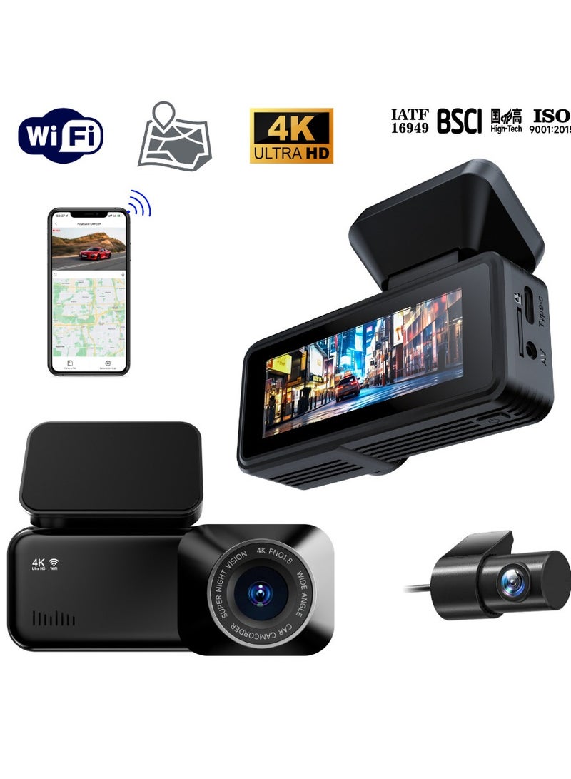AiQi WiFi GPS Dash Cam 64GB, Front & Rear Dual Recording 2K + 1080P, Night Vision, Wide Angle, APP Control, Compact Black Design - Image 1