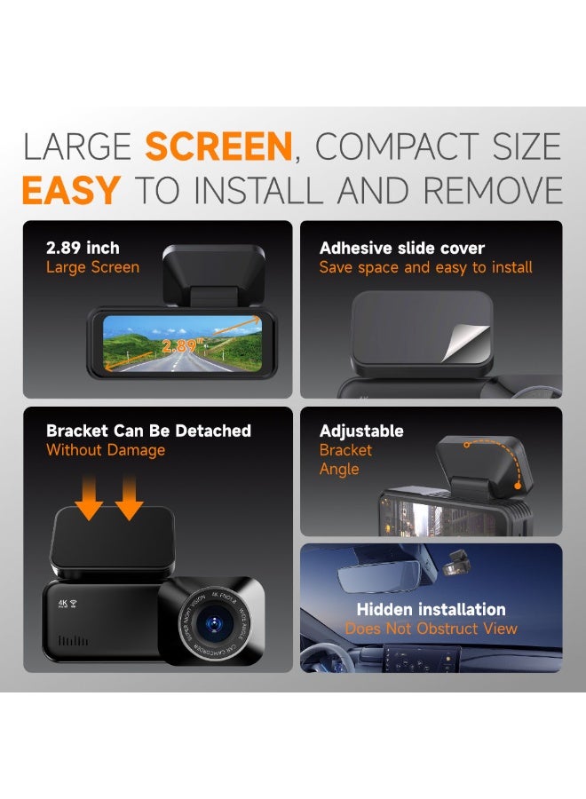 AiQi WiFi GPS Dash Cam 64GB, Front & Rear Dual Recording 2K + 1080P, Night Vision, Wide Angle, APP Control, Compact Black Design - Image 3