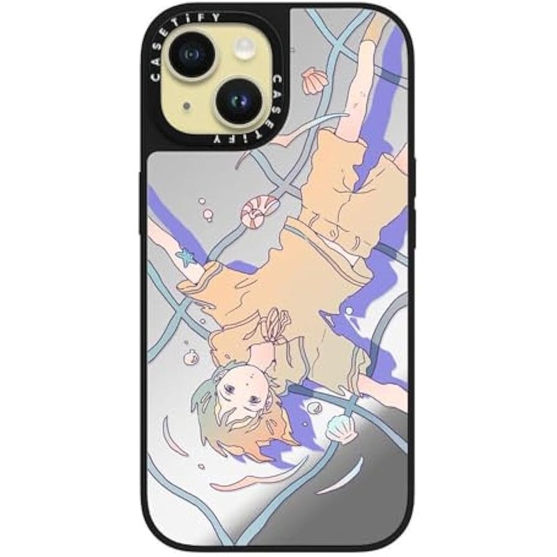 Casetify Mirror iPhone 15 Case 【Reflective / 4.9ft Drop Protection/Compatible with Magsafe】 - Words from Shell - A - Silver on Black - Image 2