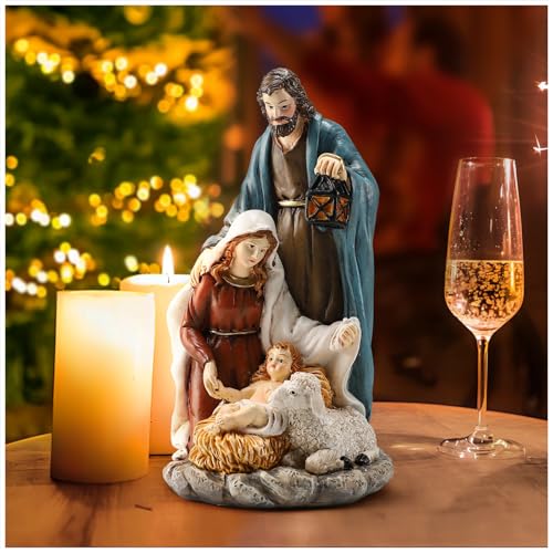 Magicsculp 6.5” Christmas Nativity Set - Holy Family Statue Catholic with Sheep, Handcrafted Collectible Jesus, Mary, & Joseph Figurines for Tabletop & Desk Display, Religious Gift for The Holidays - Image 1