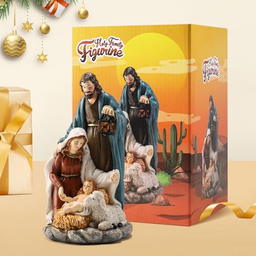 Magicsculp 6.5” Christmas Nativity Set - Holy Family Statue Catholic with Sheep, Handcrafted Collectible Jesus, Mary, & Joseph Figurines for Tabletop & Desk Display, Religious Gift for The Holidays - Image 2