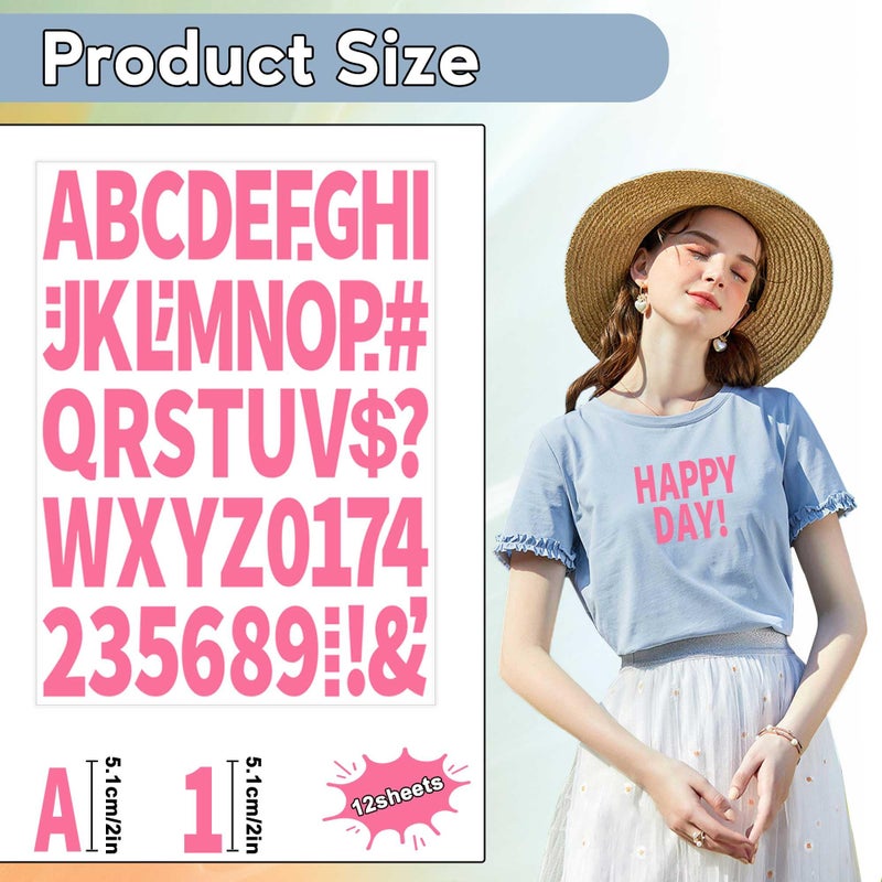 Metsyth 12 Sheets 612 Pieces Iron on Letters and Numbers for Clothing 2 Inch Iron on Letter Patches Large with PU Heat Transfer Alphabet Adhesive Stickers for Fabric T-Shirt Jersey DIY Craft,Pink - Image 2