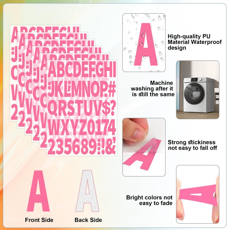 Metsyth 12 Sheets 612 Pieces Iron on Letters and Numbers for Clothing 2 Inch Iron on Letter Patches Large with PU Heat Transfer Alphabet Adhesive Stickers for Fabric T-Shirt Jersey DIY Craft,Pink - Image 3