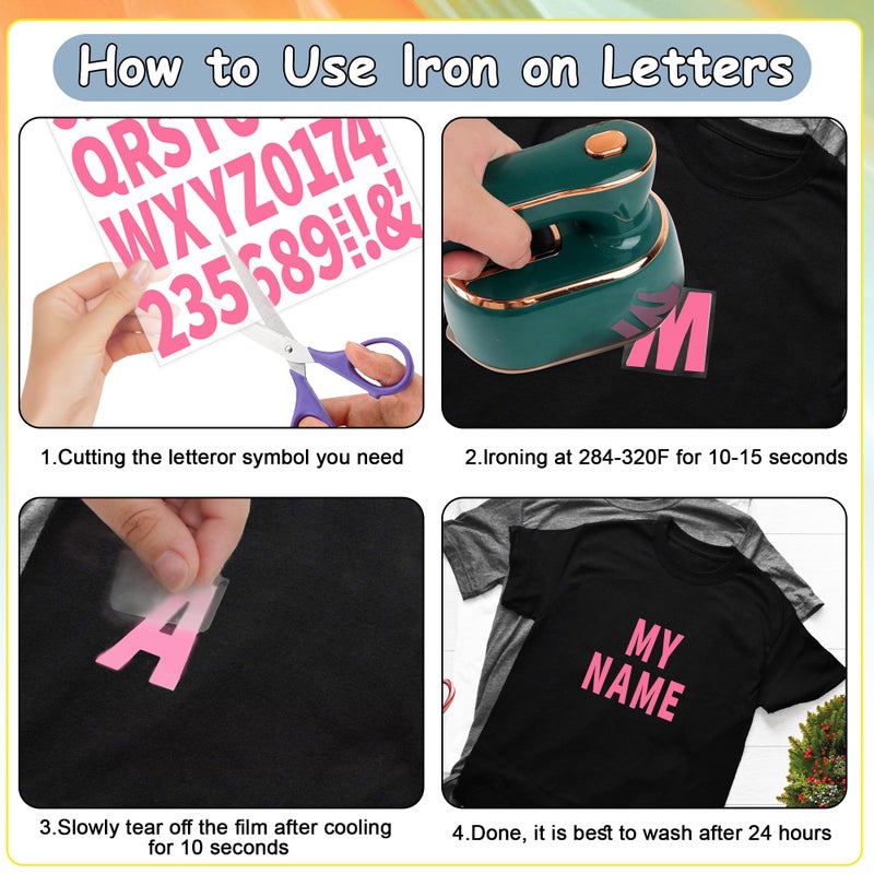 Metsyth 12 Sheets 612 Pieces Iron on Letters and Numbers for Clothing 2 Inch Iron on Letter Patches Large with PU Heat Transfer Alphabet Adhesive Stickers for Fabric T-Shirt Jersey DIY Craft,Pink - Image 4