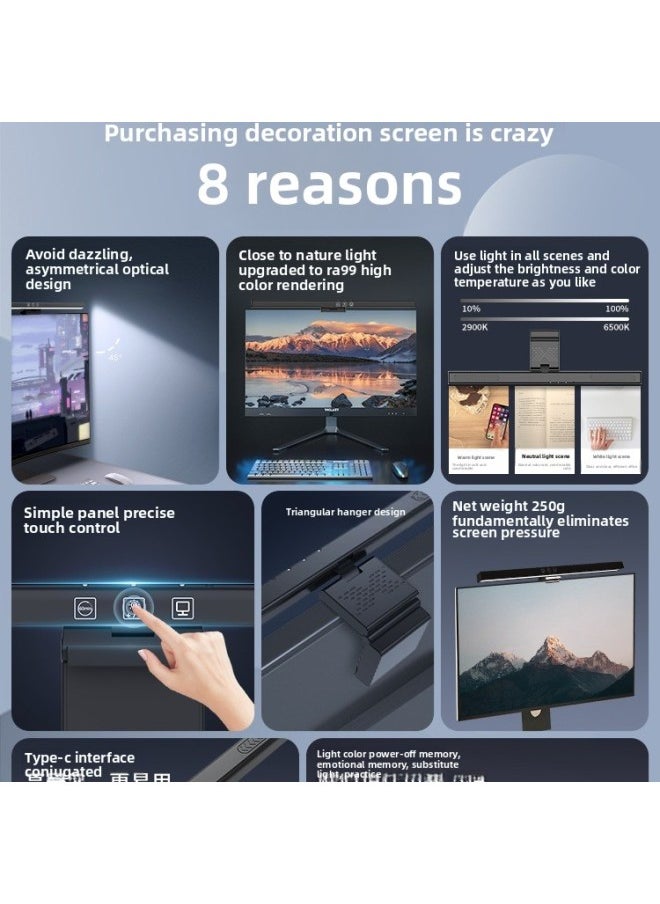 Generic - Screen Hanging Lamp Screen Lamp Desktop Monitor Eye Protection Lamp Learning Work Anti-reflective Computer Lamp Hanging Lamp Lighting-Specifications: Remote Control Adjustment + Full Spectrum Ra99 + Supreme Eye Protection⭐Thin And Thick Screen Universal - Image 1