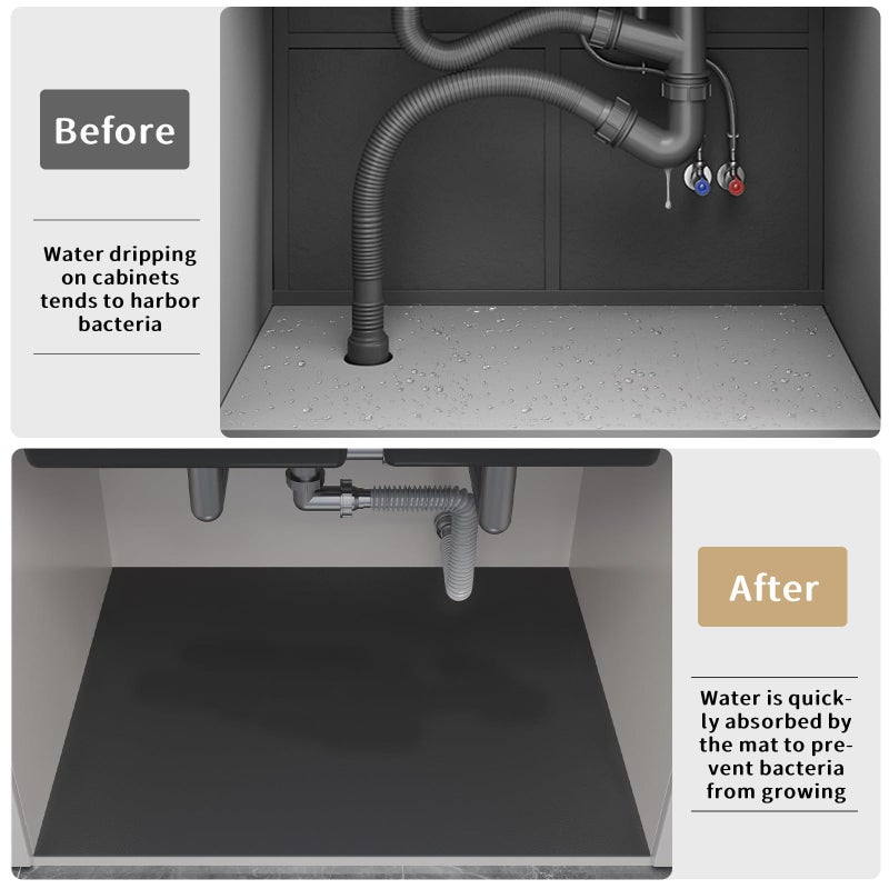 BANEBOR Under Sink Mats-20" x 16" (Cut-to-Fit) Absorbent Shelf Liner for Kitchen&Bathroom Cabinets | Non-Slip, Quick-Dry Cabinet Liner for Under Sink, Vanity & Utility Storage (Grey,20''x16'') - Image 2