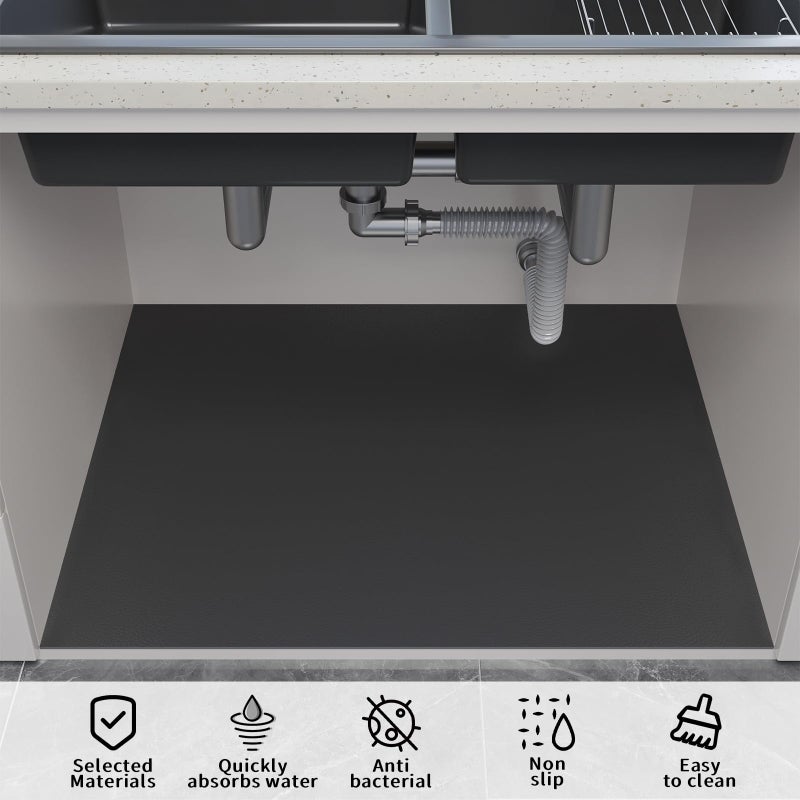 BANEBOR Under Sink Mats-20" x 16" (Cut-to-Fit) Absorbent Shelf Liner for Kitchen&Bathroom Cabinets | Non-Slip, Quick-Dry Cabinet Liner for Under Sink, Vanity & Utility Storage (Grey,20''x16'') - Image 4