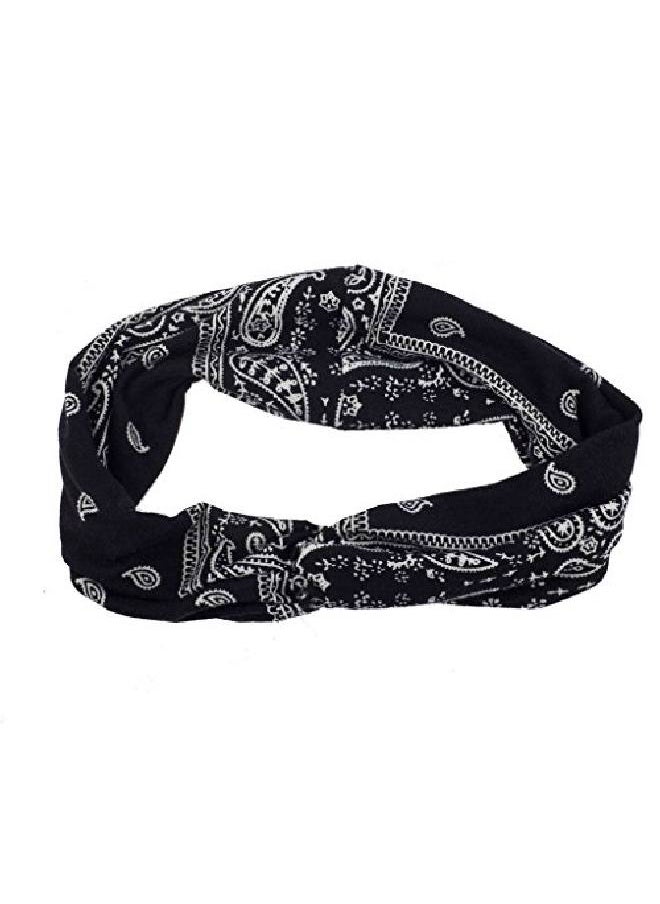 Lux Accessories Black Soft Bandana Print Knot Front Headband  - Image 1