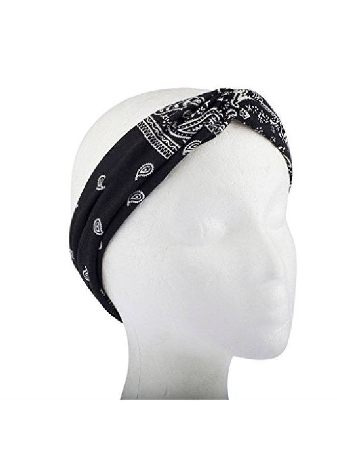 Lux Accessories Black Soft Bandana Print Knot Front Headband  - Image 3