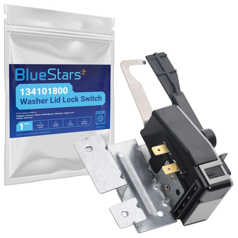 جزء استبدال مفتاح قفل غطاء الغسالة BlueStars المطور 134101800 متوافق مع غسالات Frigidaire Electrolux يستبدل 131595100 131675600 PS648775 AP2108159
