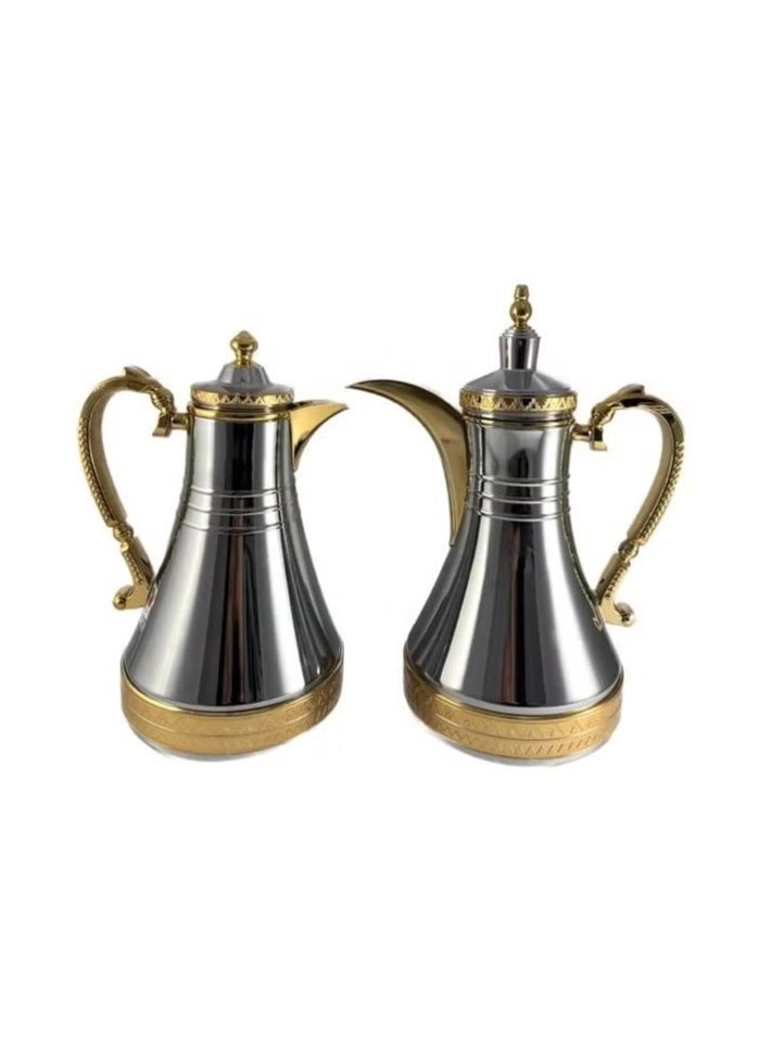 Homemaker Elegant 2-Piece Tea & Coffee Flask Set – 0.75L & 1L | Silver & Gold Steel Body with Glass Inner | Long-Lasting Thermal Insulation | Made in Turkey  - Image 1