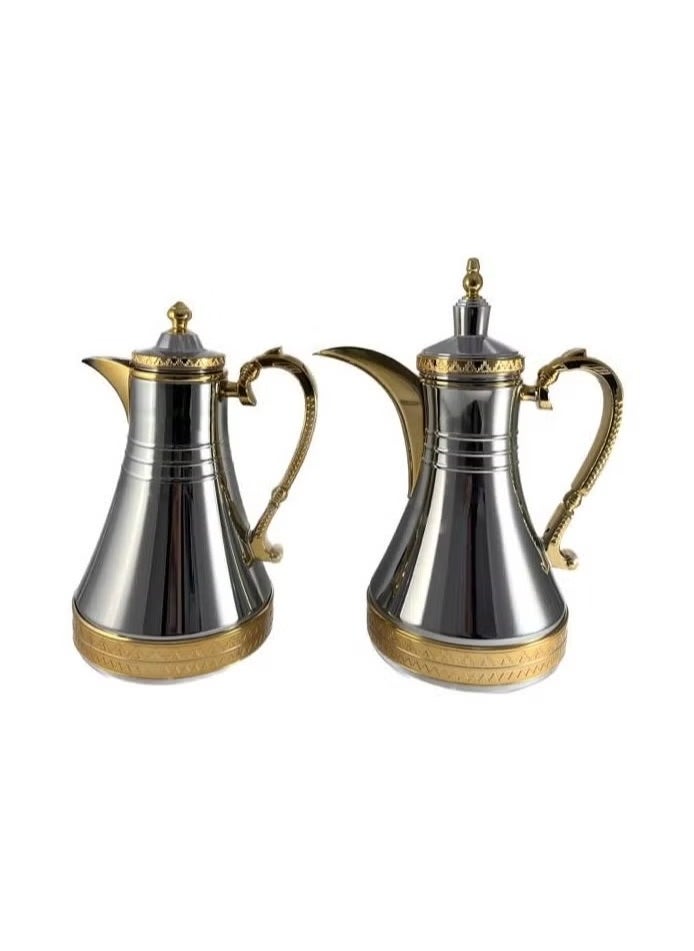 Homemaker Elegant 2-Piece Tea & Coffee Flask Set – 0.75L & 1L | Silver & Gold Steel Body with Glass Inner | Long-Lasting Thermal Insulation | Made in Turkey  - Image 3