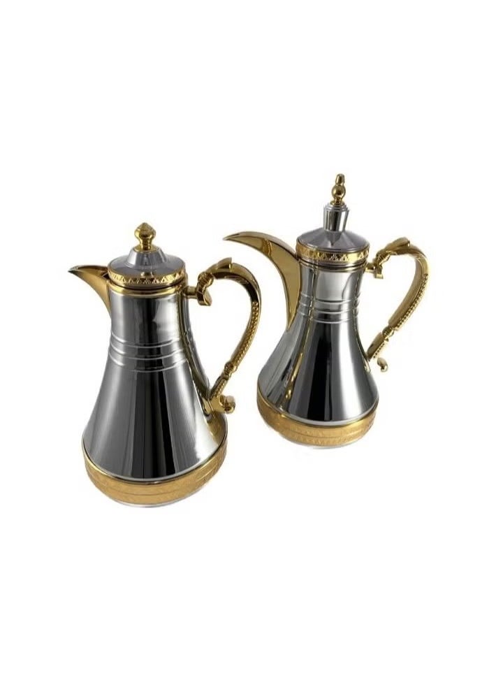 Homemaker Elegant 2-Piece Tea & Coffee Flask Set – 0.75L & 1L | Silver & Gold Steel Body with Glass Inner | Long-Lasting Thermal Insulation | Made in Turkey  - Image 2