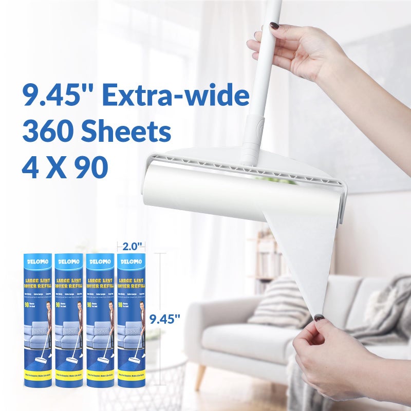 Large Lint Rollers for Carpet, Sticky Rollers for Floor DELOMO 9.45 in with 3 Extendable Handle, Long Handle Sticky Mop for Cleaning Carpets, Cars, Clothing, and Pet Hair - Image 2