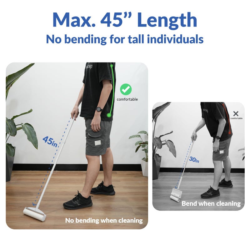 Large Lint Rollers for Carpet, Sticky Rollers for Floor DELOMO 9.45 in with 3 Extendable Handle, Long Handle Sticky Mop for Cleaning Carpets, Cars, Clothing, and Pet Hair - Image 4