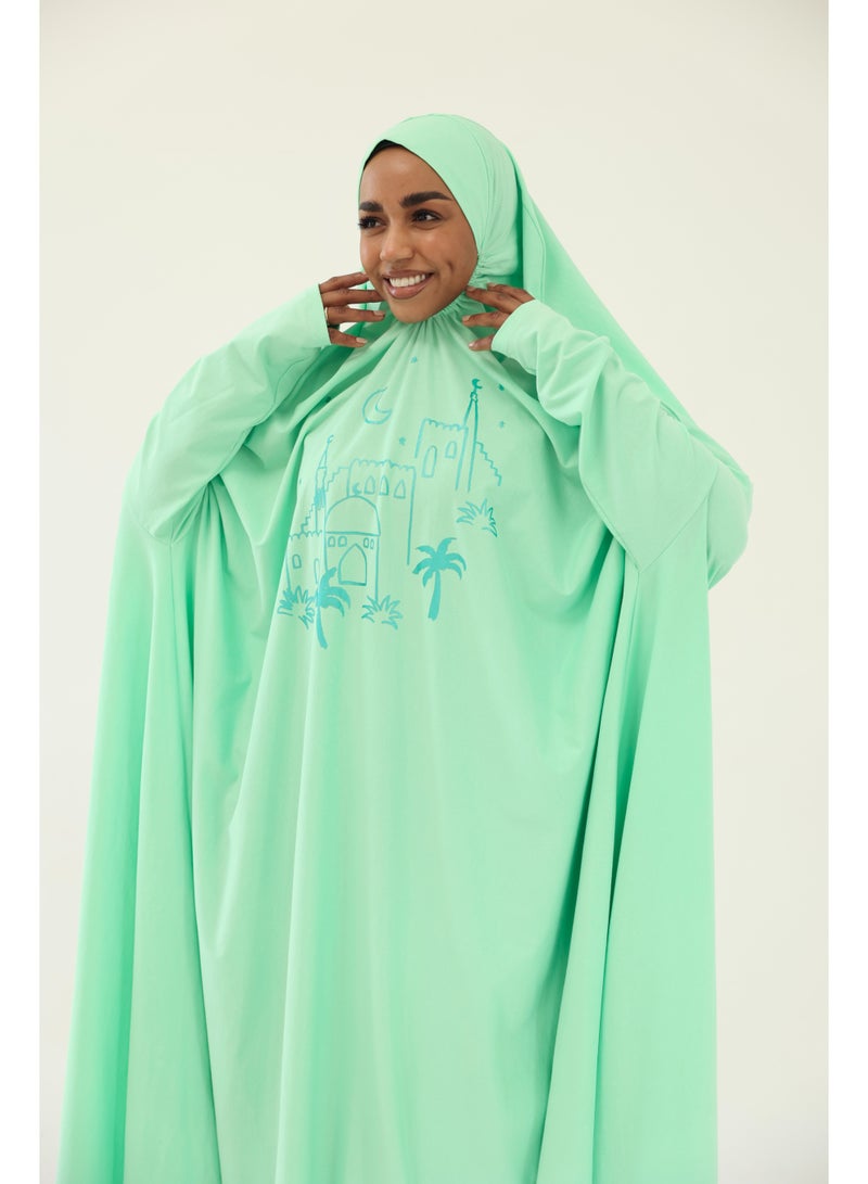 La Festiva Minaret Full-Length Cotton Lycra Prayer Isdal Aqua - Image 3