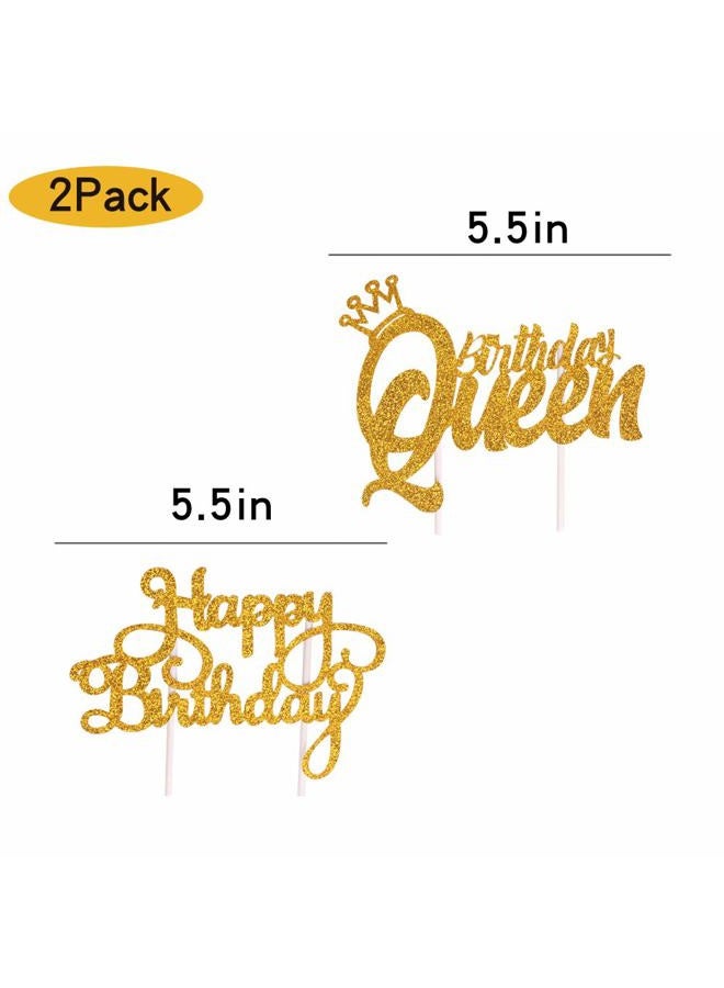DelightBox Sunny ZX Queen Birthday Cake Topper Gold Glitter Happy Birthday Cake Topper, Cake Toppers Birthday Party Decoration - Image 2