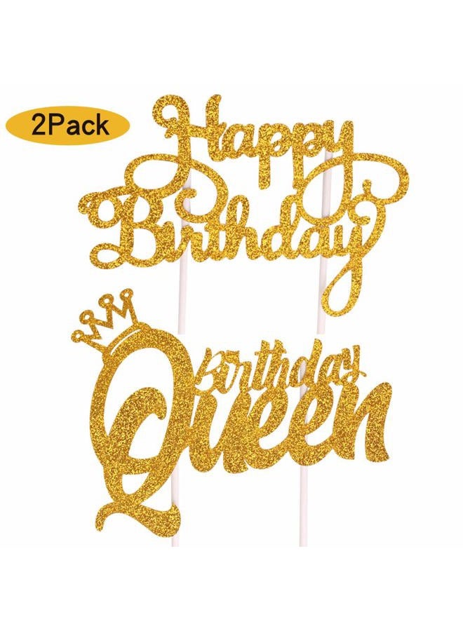 DelightBox Sunny ZX Queen Birthday Cake Topper Gold Glitter Happy Birthday Cake Topper, Cake Toppers Birthday Party Decoration - Image 5