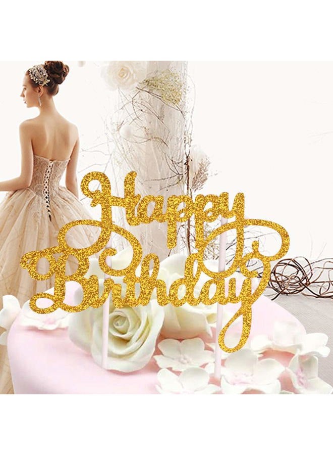 DelightBox Sunny ZX Queen Birthday Cake Topper Gold Glitter Happy Birthday Cake Topper, Cake Toppers Birthday Party Decoration - Image 3