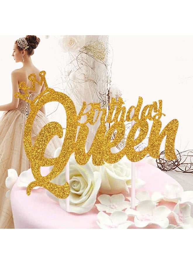 DelightBox Sunny ZX Queen Birthday Cake Topper Gold Glitter Happy Birthday Cake Topper, Cake Toppers Birthday Party Decoration - Image 4