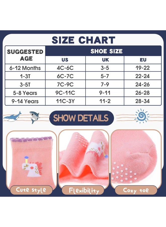 ANTSANG Baby Girls Toddlers Grips Socks Kids Non Slip/Anti Skid Unicorn Striped Crew Cotton Socks 12 Pairs Gift Stocking Fillers(Girl's-Unicorn Pink(12 Pairs),5-8 Y) - Image 4