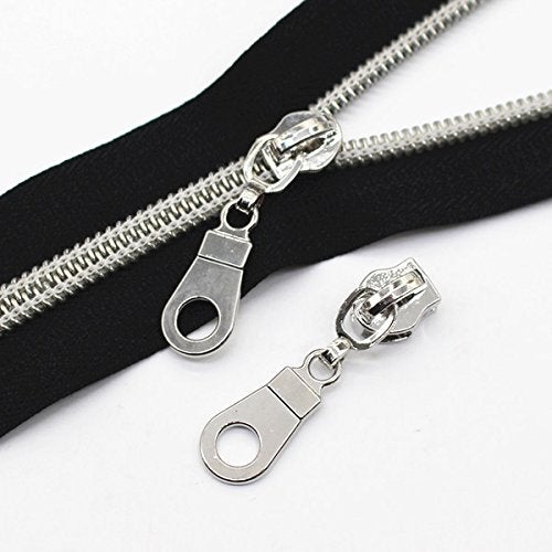 YaHoGa 50PCS #5 Silver Pulls for Nylon Coil Zippers Shiny Silver Zipper Sliders for Luggages Purses Bags Bulk(Shiny Silver) - Image 2