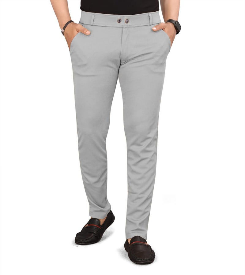 HARSHAD KUMAR & CO. Men's Solid Lycra Slim Fit Stretchable Casual Wear Comfortable Formal Trousers Pants (34, Grey) | Rise Style: Mid Rise - Image 1