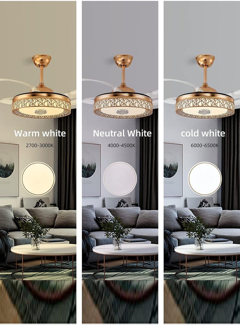 MODI - Ceiling Fan 42 inch with LED Light and Remote Control Kit | Modern Blade Noiseless copper Motor, Dimming and Color Temperature Adjustment, 3-speed, three color adjustable (Gold) - Image 1