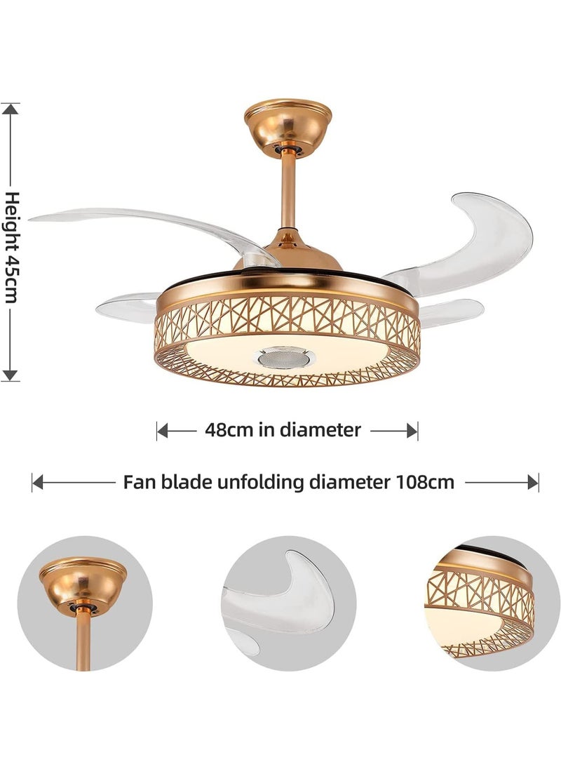MODI - Ceiling Fan 42 inch with LED Light and Remote Control Kit | Modern Blade Noiseless copper Motor, Dimming and Color Temperature Adjustment, 3-speed, three color adjustable (Gold) - Image 1