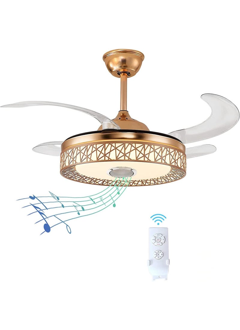 MODI - Ceiling Fan 42 inch with LED Light and Remote Control Kit | Modern Blade Noiseless copper Motor, Dimming and Color Temperature Adjustment, 3-speed, three color adjustable (Gold) - Image 1